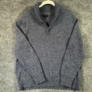 J Crew Henley Knit Sweater Large Blue Lambswool Blend Shawl Collar Casual Preppy